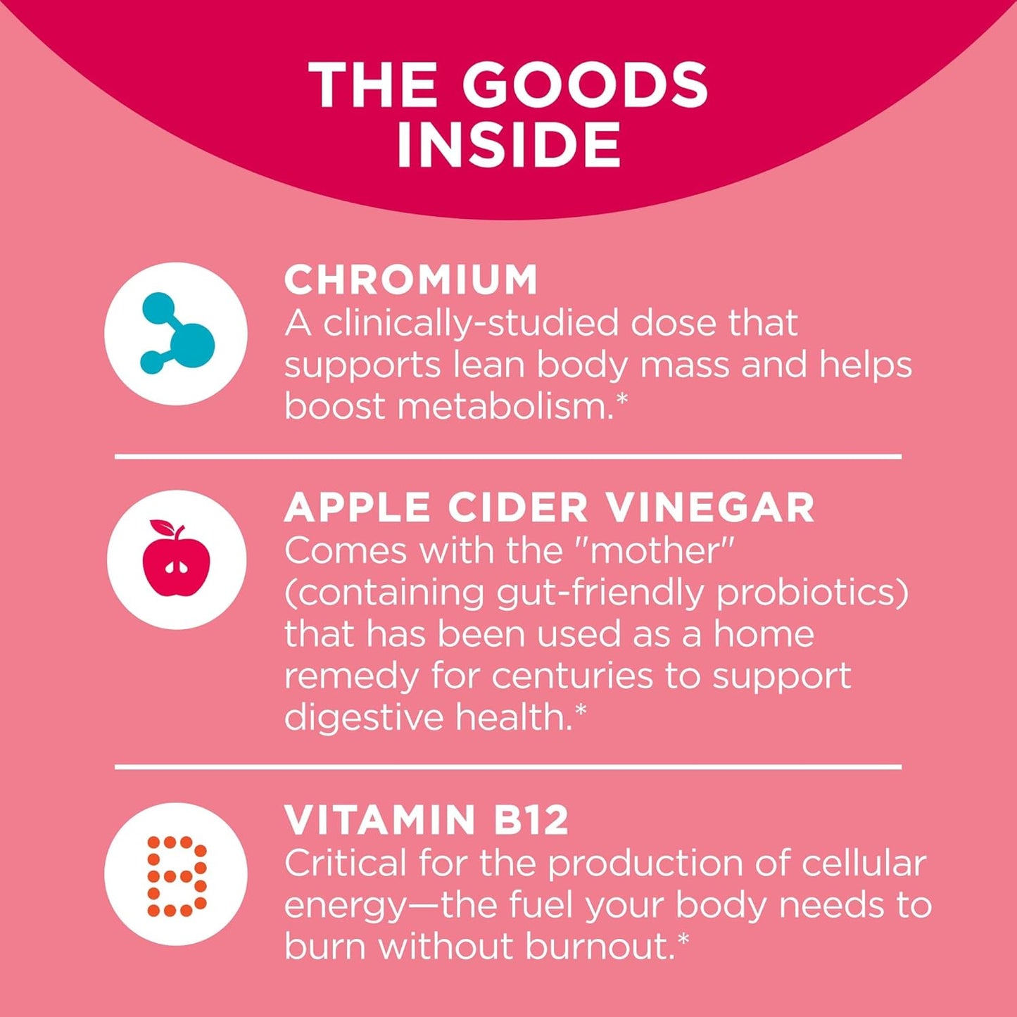 Apple Cider Vinegar Gummy Rings with Vitamin B12, Chromium, Probiotic + Prebiotic for Gut Health and Digestive Support - 500 Million CFUs