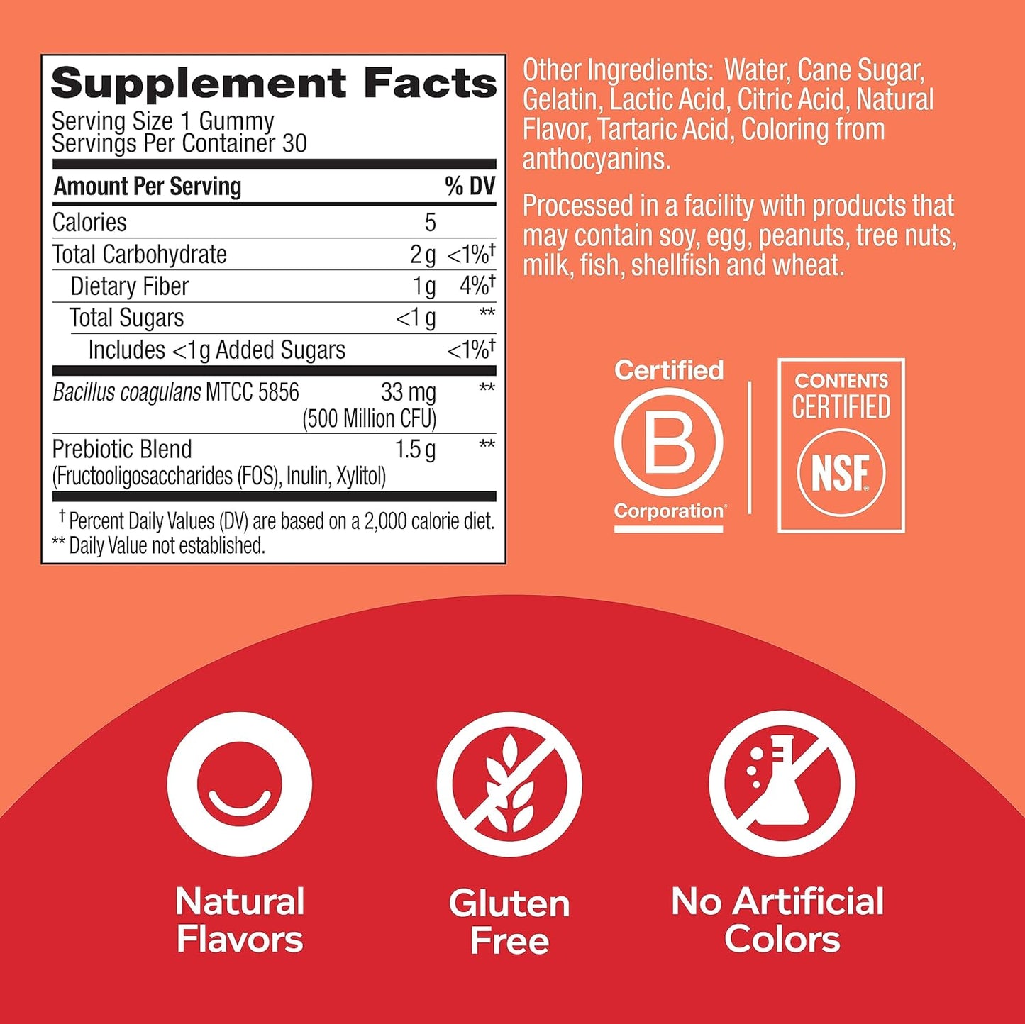 Apple Cider Vinegar Gummy Rings with Vitamin B12, Chromium, Probiotic + Prebiotic for Gut Health and Digestive Support - 500 Million CFUs