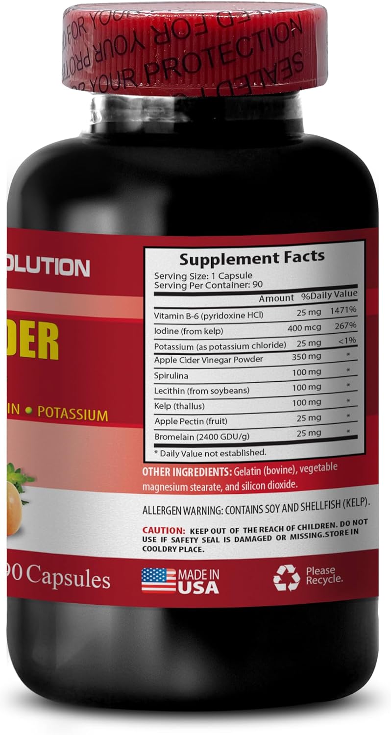 Apple Cider Vinegar Hair Products with Kelp, Spirulina, and Lecithin - Digestion Support Supplement - 90 Capsules