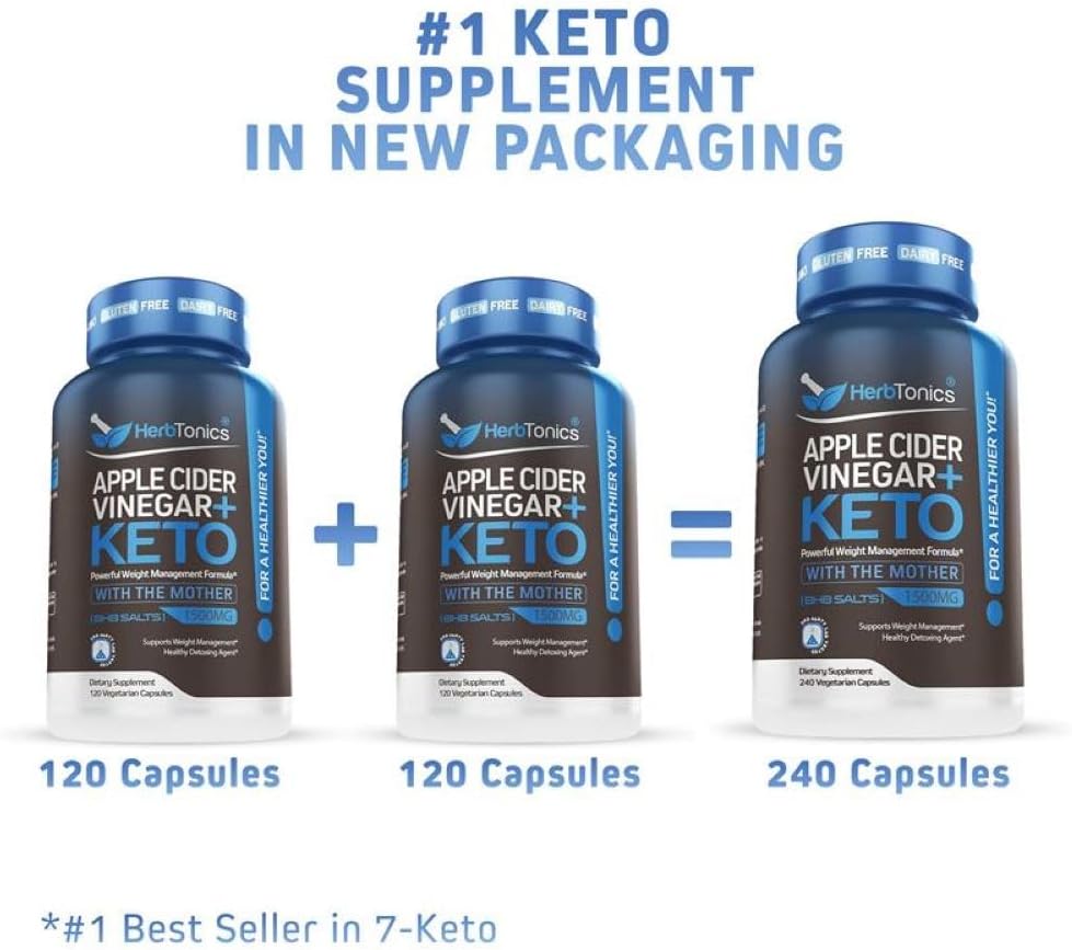 Apple Cider Vinegar Keto Diet Pills with BHB Exogenous Ketones - Energy & Focus Support - 240 Capsules for Women & Men