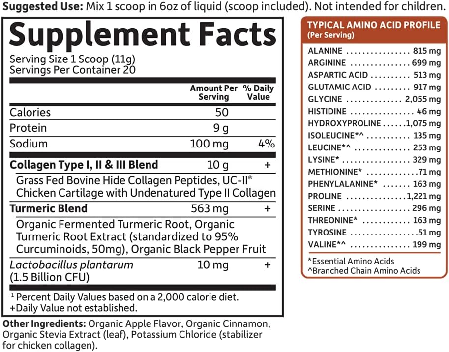 Apple Cinnamon Turmeric Collagen Peptides Powder for Joints & Mobility - 20 Servings, 7.76 Oz