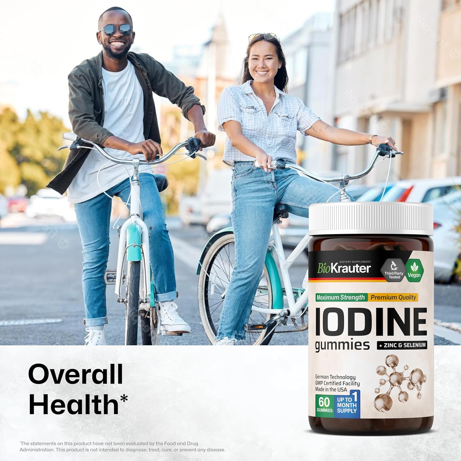 Apple Flavored BIO KRAUTER Iodine Gummies - 60 Vegan Chews with Potassium Iodide, Selenium, and Zinc - 250 mcg Iodine Supplement