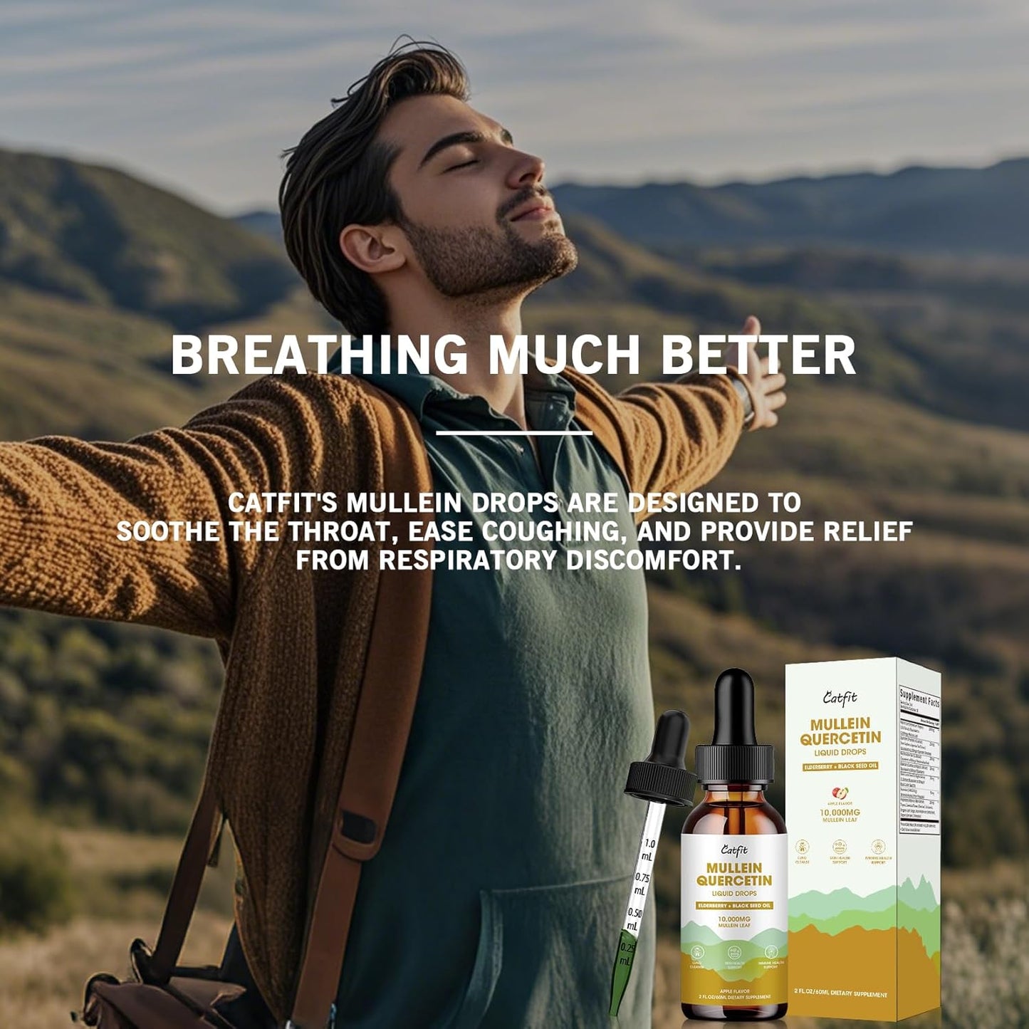 Apple Flavored Mullein Leaf Extract Drops for Lung Health - 2 Fl Oz Liquid Supplement for Smokers - Immune, Skin, Respiratory Support Tincture