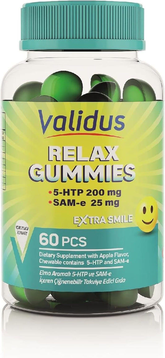 Apple Flavored Stress Relief Gummies with 5-HTP & SAM-e - Mood & Calm Support Supplement for Relaxation - Non-GMO Vegan Gummies, 60 Count