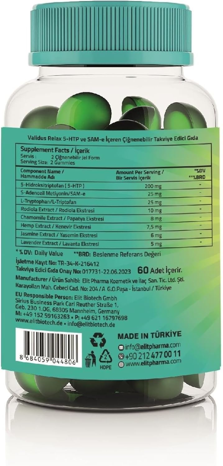 Apple Flavored Stress Relief Gummies with 5-HTP & SAM-e - Mood & Calm Support Supplement for Relaxation - Non-GMO Vegan Gummies, 60 Count