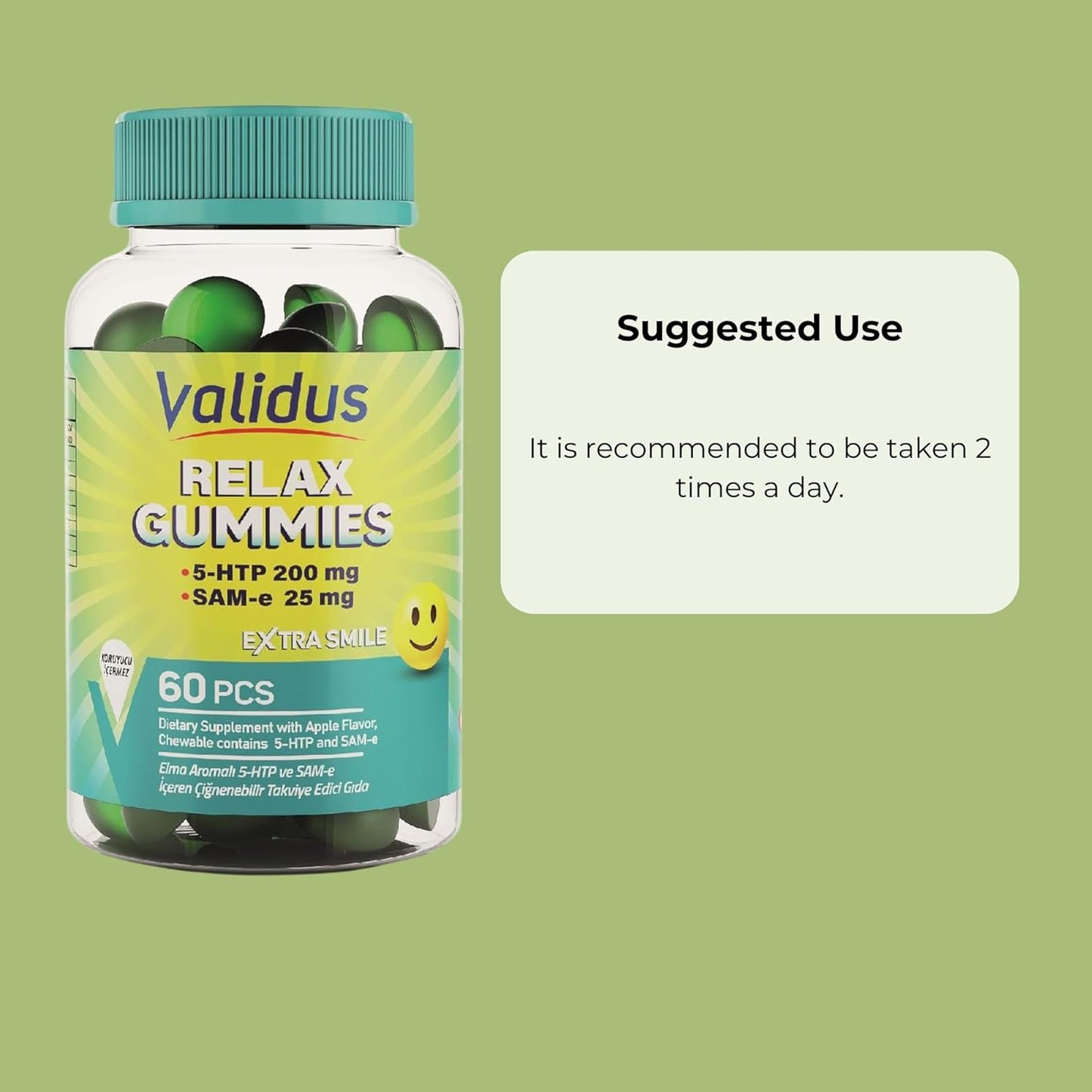 Apple Flavored Stress Relief Gummies with 5-HTP & SAM-e - Mood & Calm Support Supplement for Relaxation - Non-GMO Vegan Gummies, 60 Count