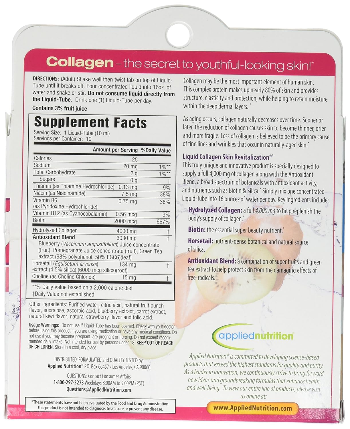 Applied Nutrition Liquid Collagen Skin Revitalization 10 Count - 3.35 Fl Ounce - Beauty Supplement for Skin Renewal and Hydration
