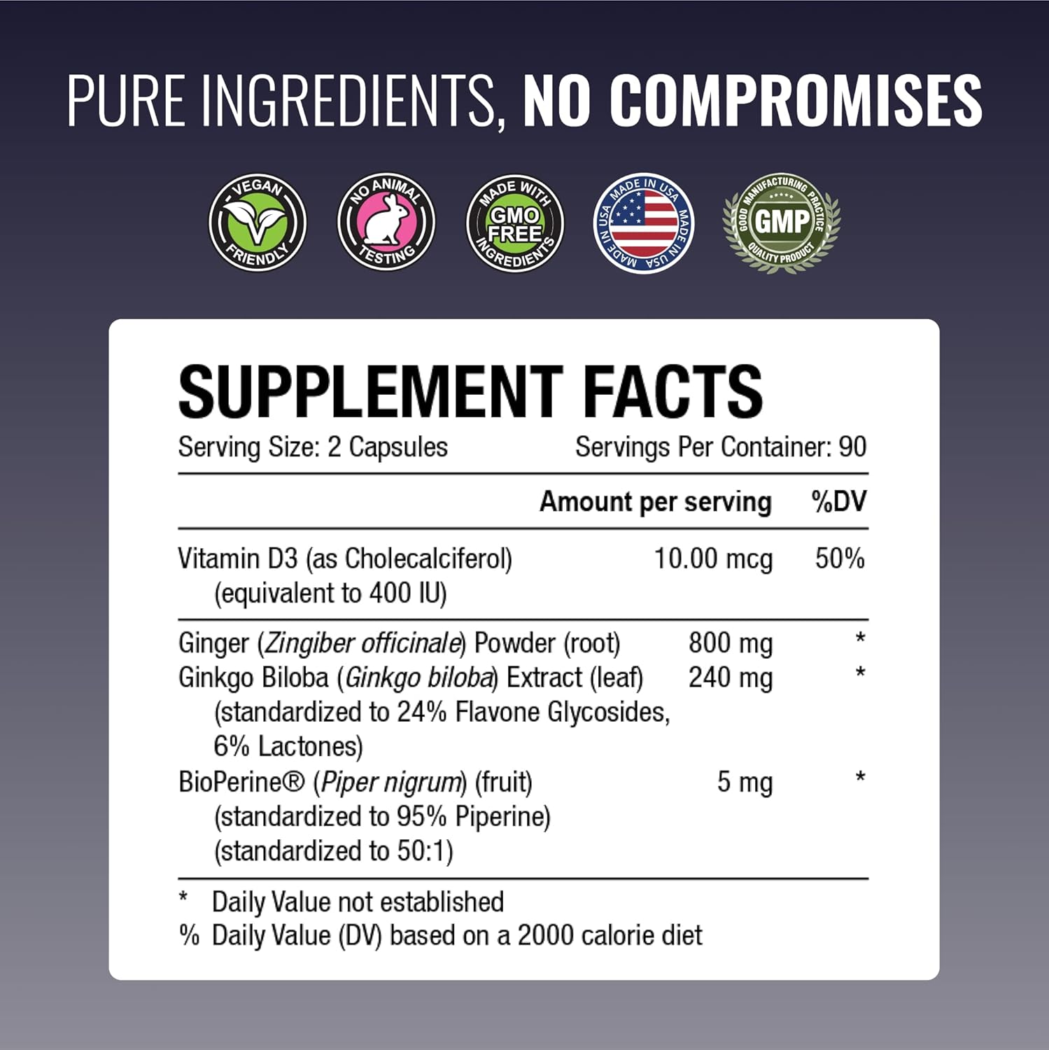 Approved Science VertiSyl Supplement - Ginkgo Biloba, Ginger, Vitamin D3, BioPerine - 180 Capsules Total