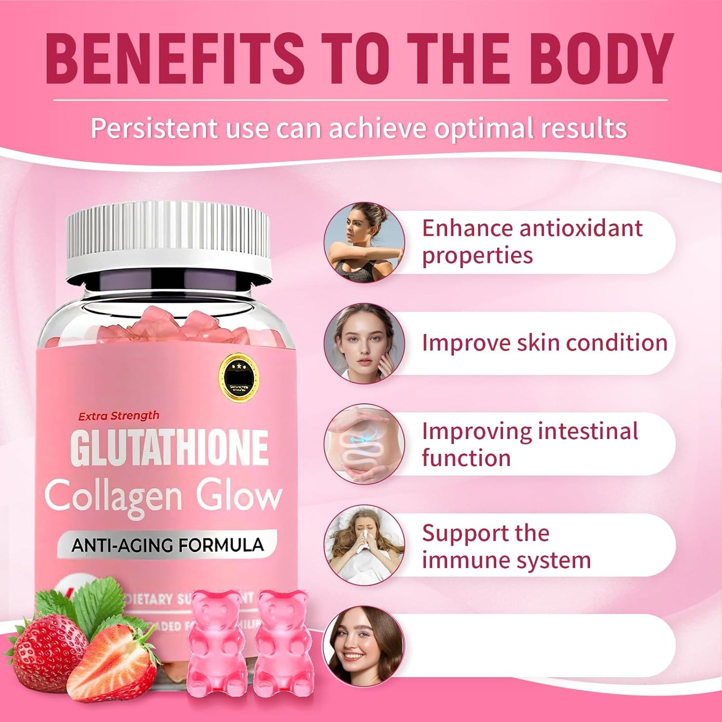AQILUN Glutathione Collagen Glow Gummies - Korean Skin Rejuvenation Supplement (2PCS)