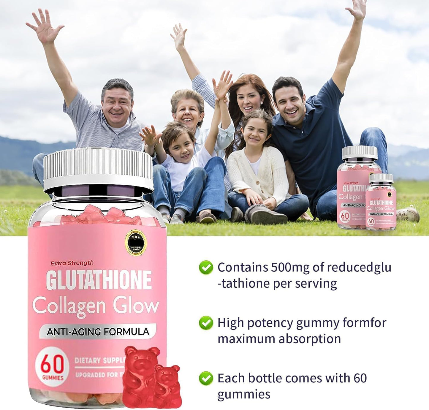 AQILUN Glutathione Collagen Glow Gummies - Korean Skin Rejuvenation Supplement (2PCS)