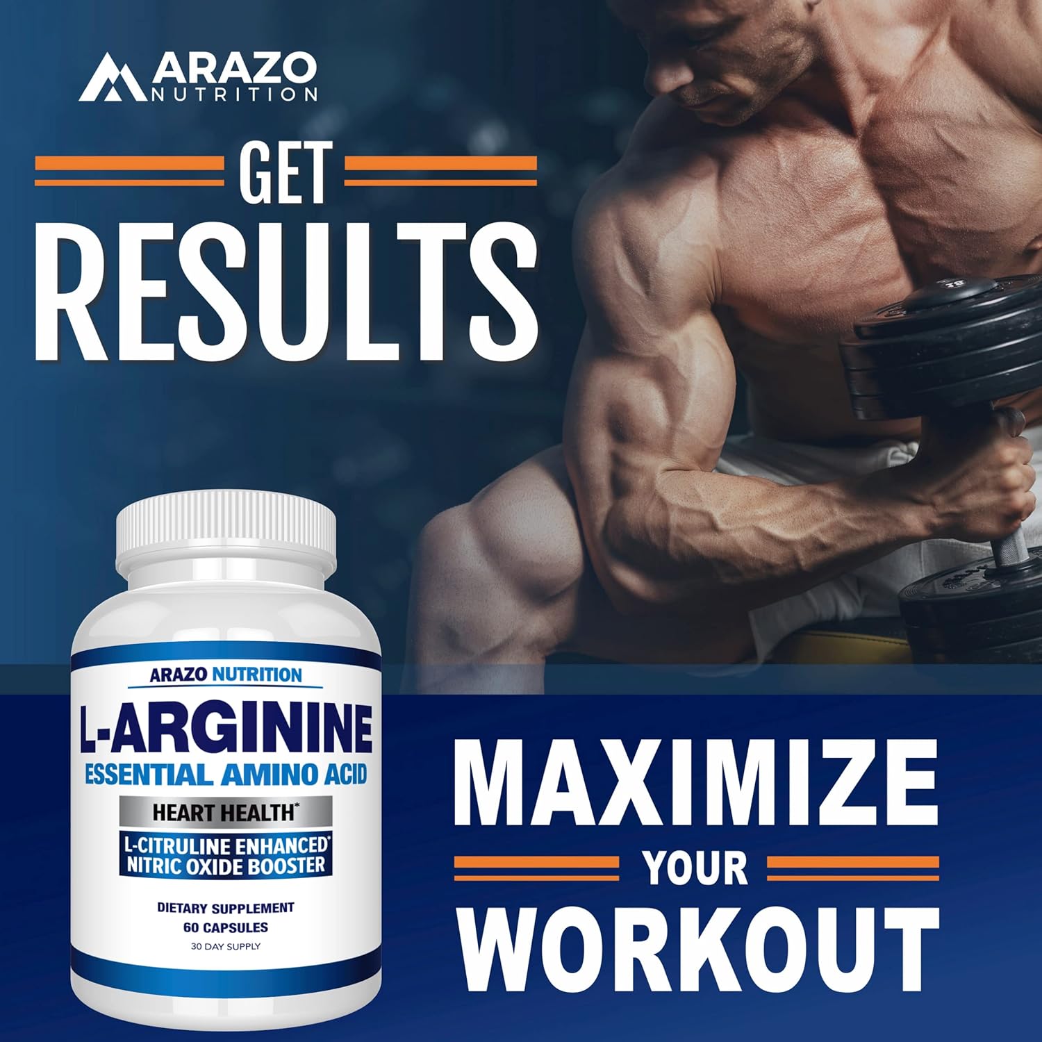 Arazo Nutrition L Arginine Nitric Oxide Booster with L-Citrulline for Muscle Gain - 60 Capsules