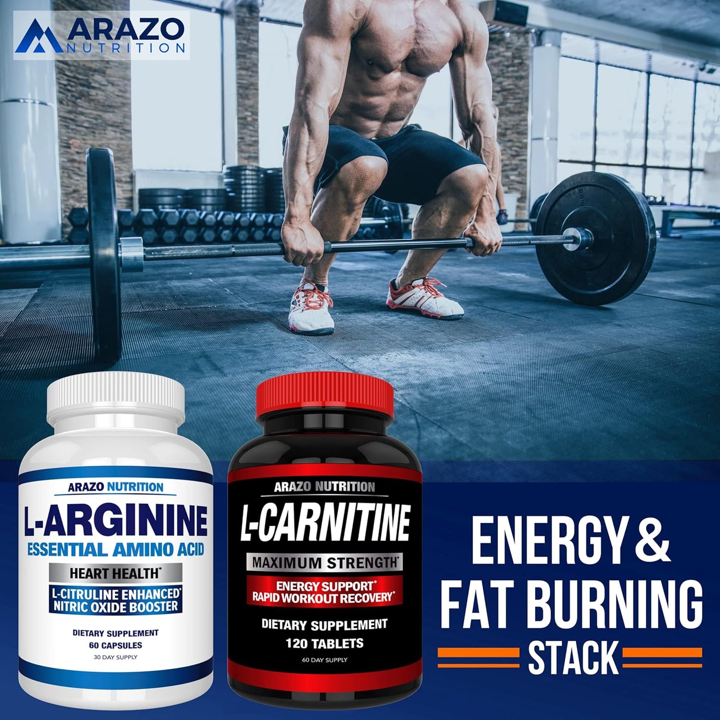 Arazo Nutrition L Arginine Nitric Oxide Booster with L-Citrulline for Muscle Gain - 60 Capsules