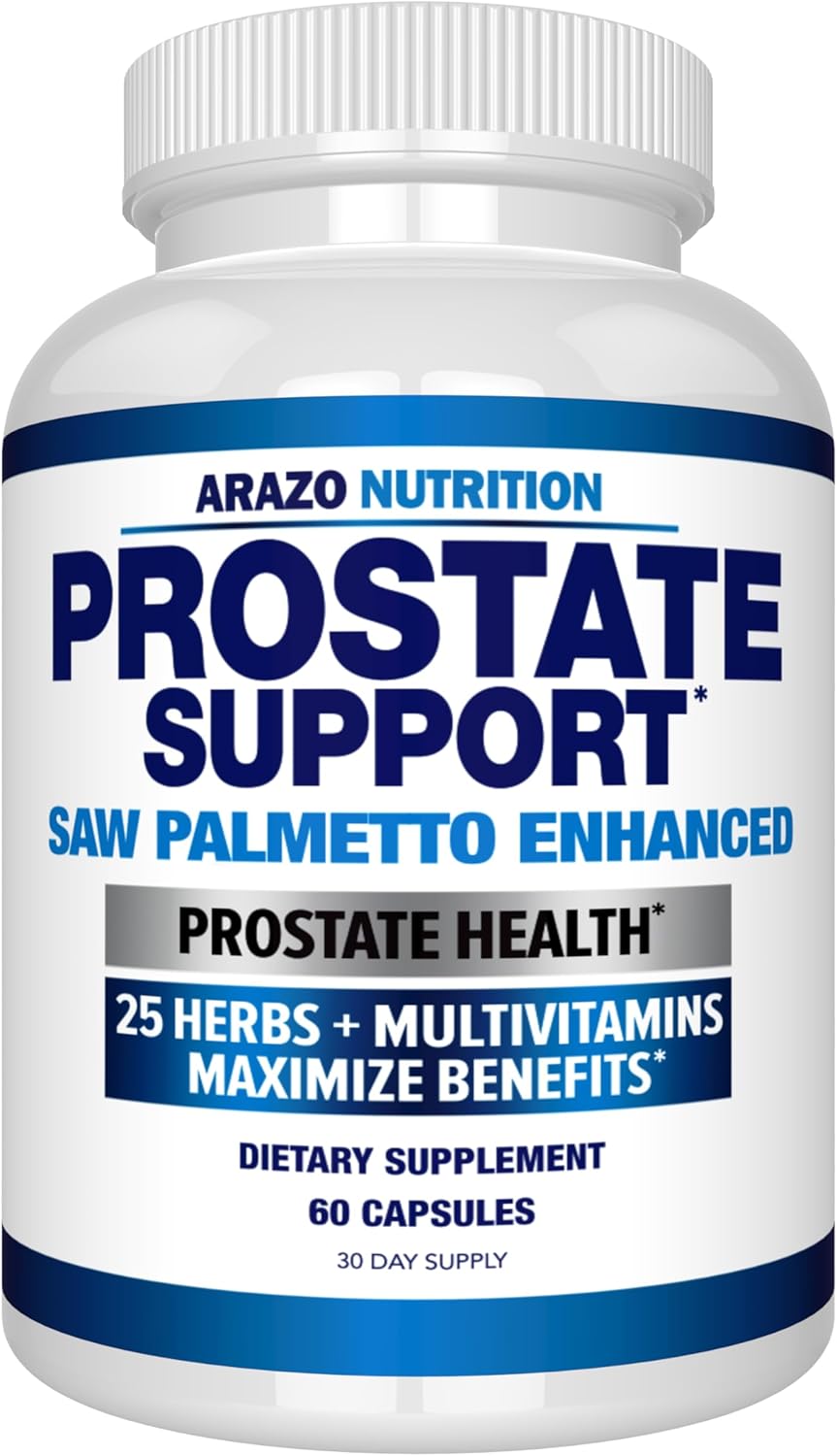 Arazo Nutrition Saw Palmetto Prostate Supplement with 25 Herbs - Reduce Urination, Hair Loss, Boost Stamina - Herbal Capsules/Pills