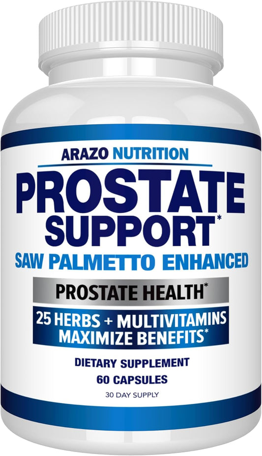 Arazo Nutrition Saw Palmetto Prostate Supplement with 25 Herbs - Reduce Urination, Hair Loss, Boost Stamina - Herbal Capsules/Pills