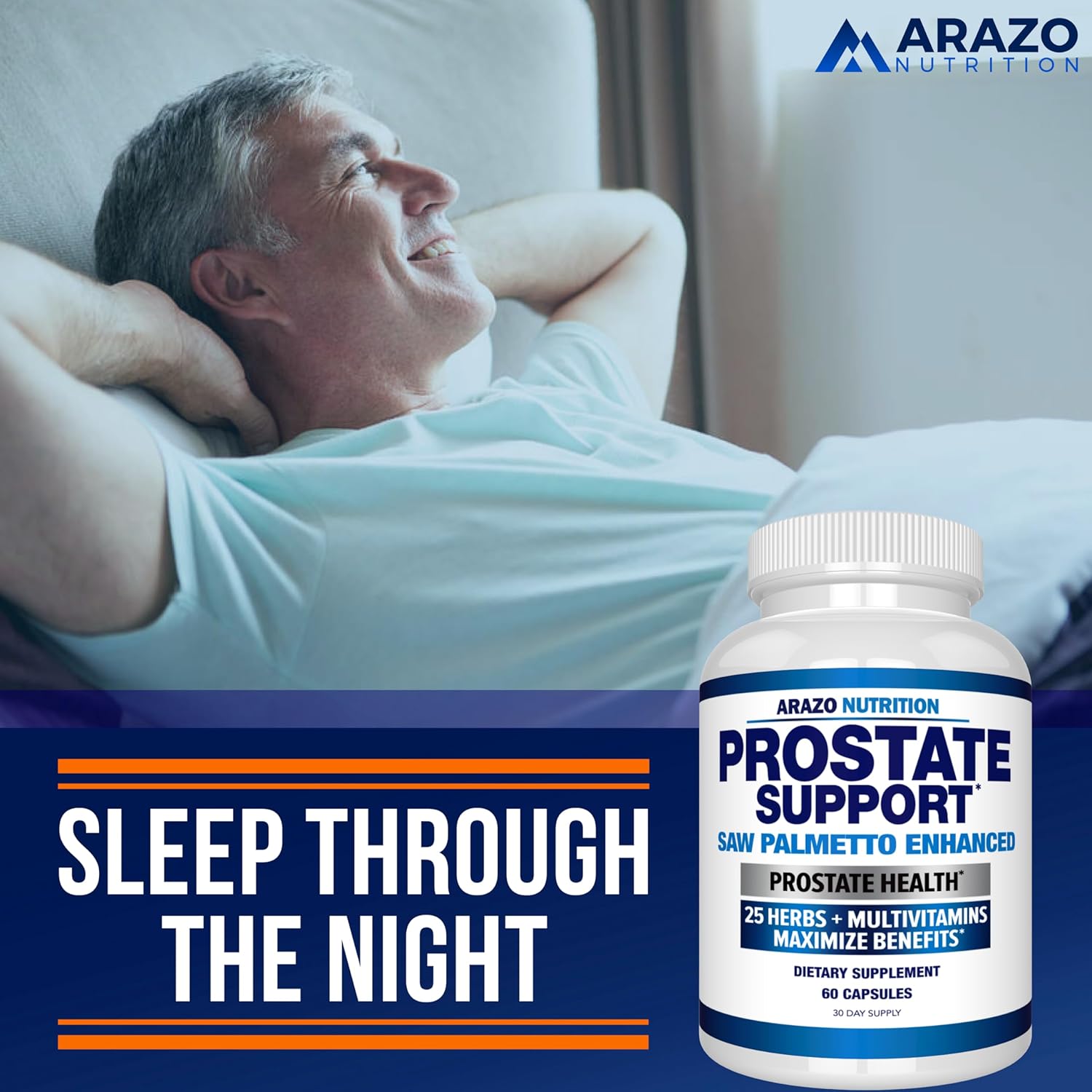 Arazo Nutrition Saw Palmetto Prostate Supplement with 25 Herbs - Reduce Urination, Hair Loss, Boost Stamina - Herbal Capsules/Pills