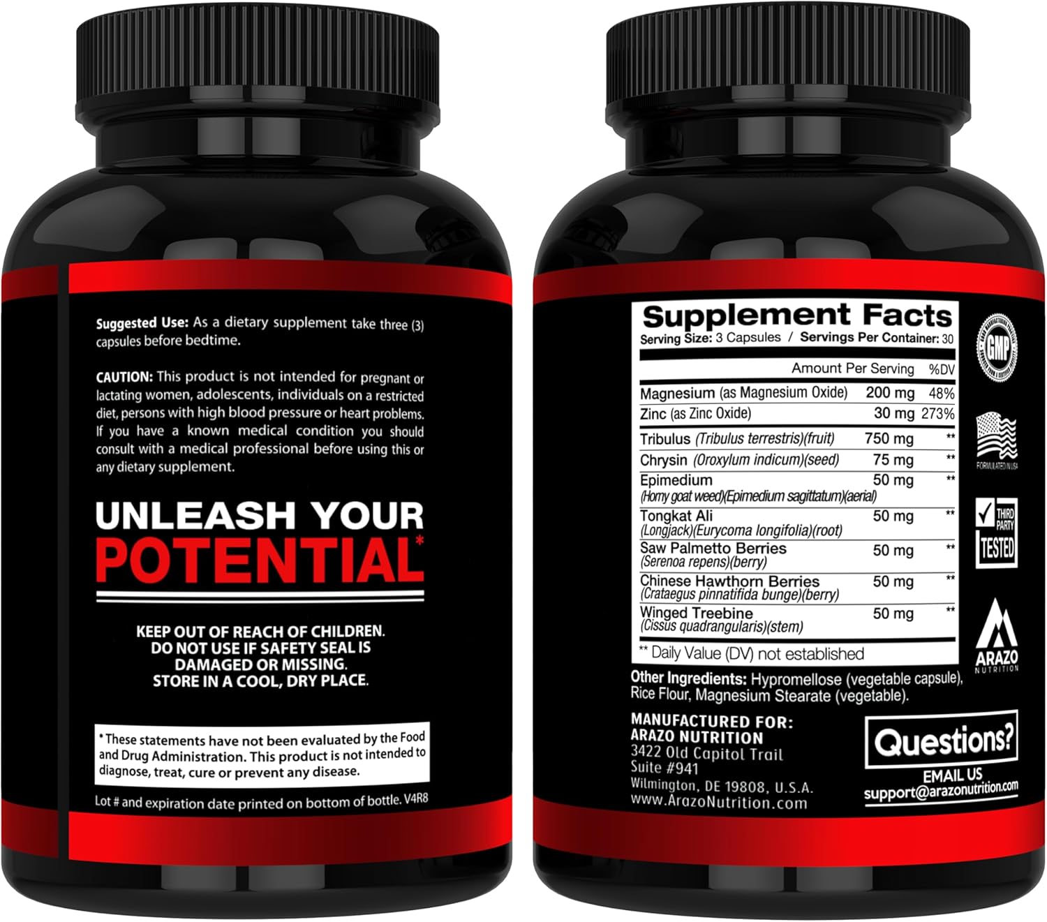 Arazo Nutrition TestoBoost Test Booster Supplement - Herbal Pills for Muscle Growth with Tribulus, Epimedium, Zinc & Minerals