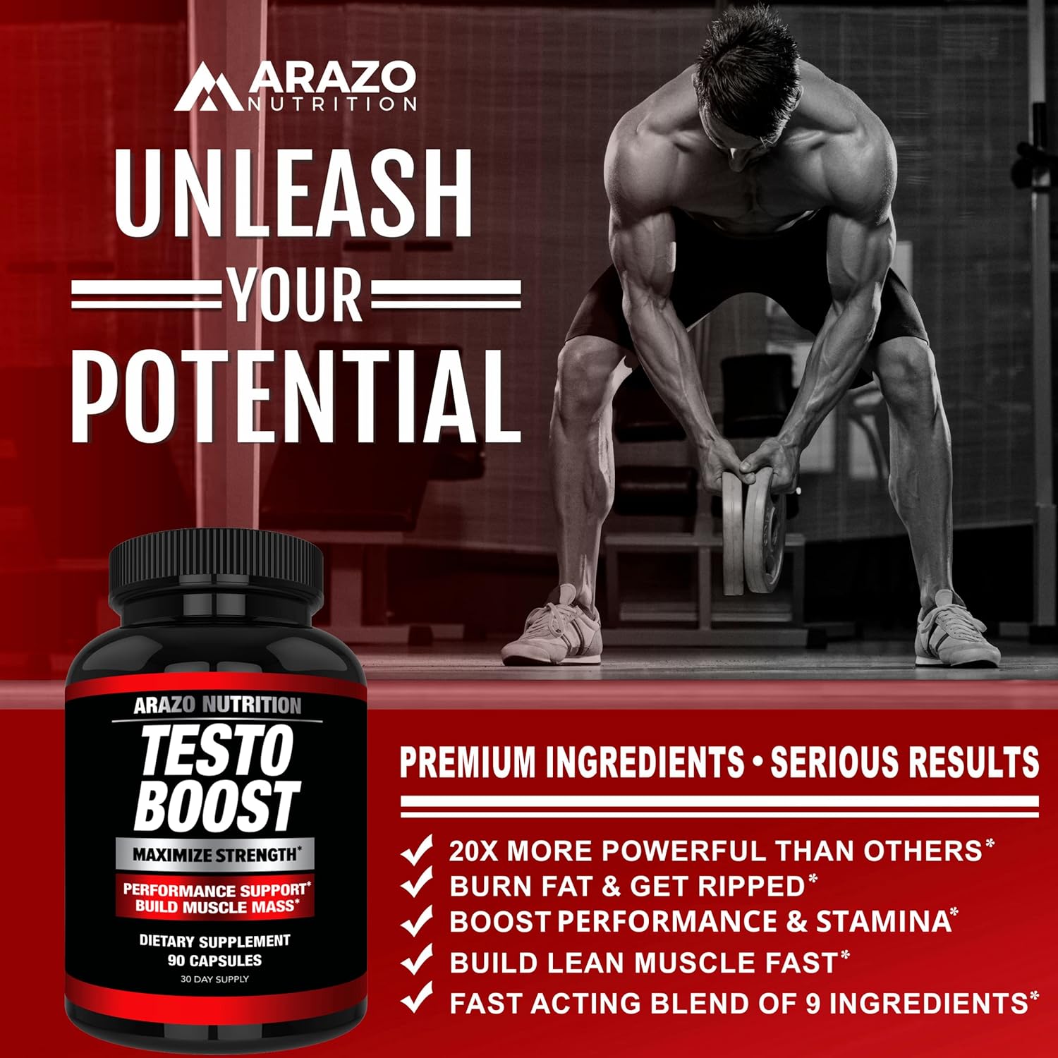 Arazo Nutrition TestoBoost Test Booster Supplement - Herbal Pills for Muscle Growth with Tribulus, Epimedium, Zinc & Minerals