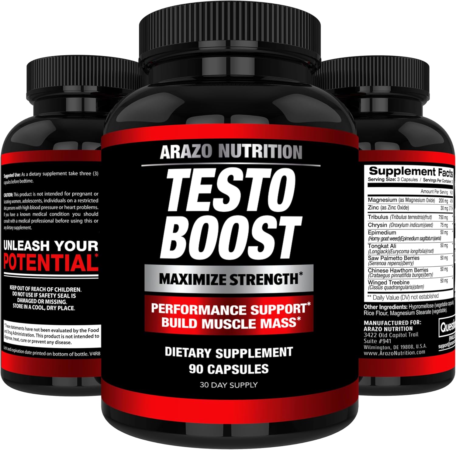 Arazo Nutrition TestoBoost Test Booster Supplement - Herbal Pills for Muscle Growth with Tribulus, Epimedium, Zinc & Minerals