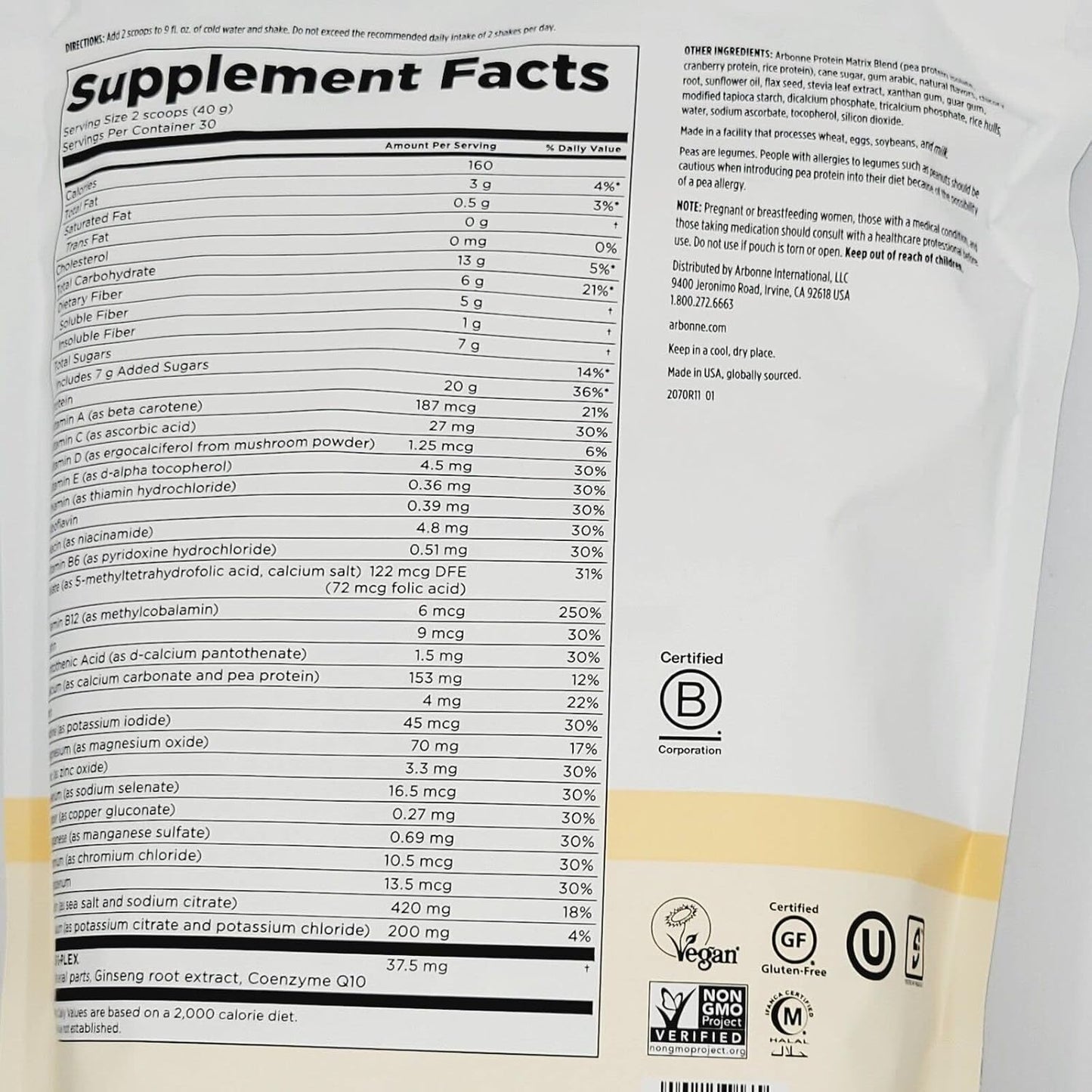 Arbonne Essentials Vanilla Protein Shake Mix - 2 lbs Size