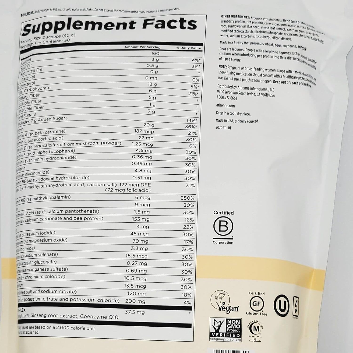 Arbonne Essentials Vanilla Protein Shake Mix - 2 lbs Size