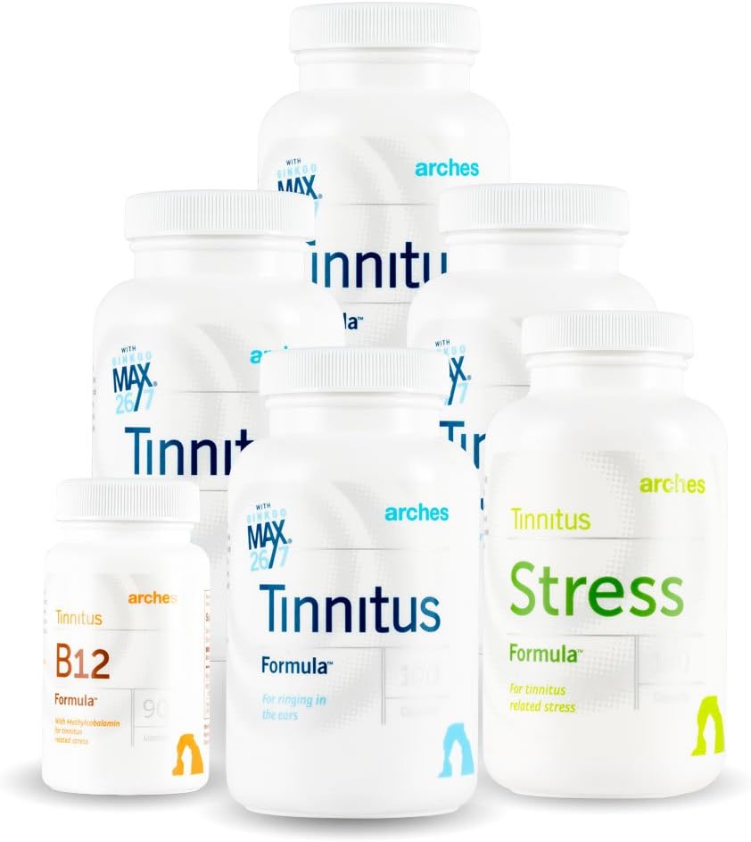 Arches Tinnitus Combo Pack with Ginkgo Max 26/7 - Natural Relief for Ringing Ears - 6 Bottles, 90 Day Supply