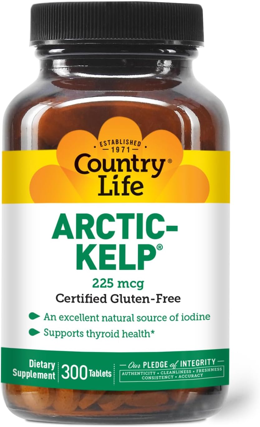 Arctic-Kelp Iodine Supplement for Thyroid & Immune Support - Vegan & Gluten-Free, 225 mcg, 300 Tablets - Ideal for Thyroid Health & Adrenal Support