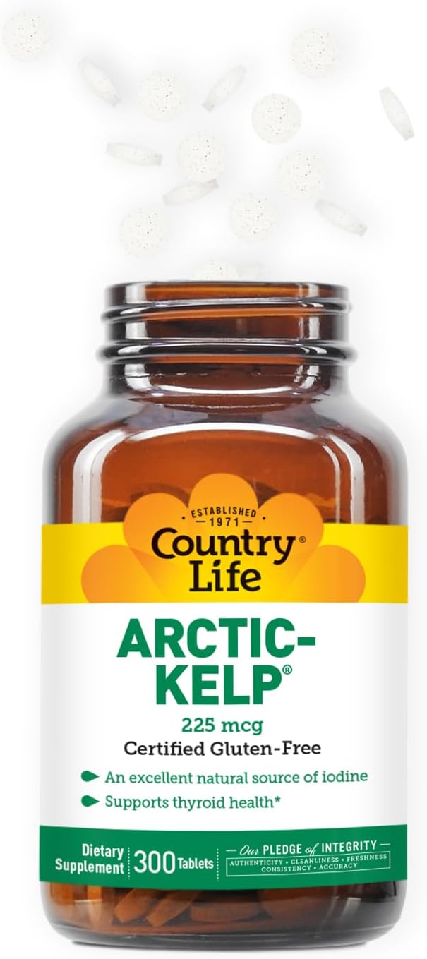 Arctic-Kelp Iodine Supplement for Thyroid & Immune Support - Vegan & Gluten-Free, 225 mcg, 300 Tablets - Ideal for Thyroid Health & Adrenal Support