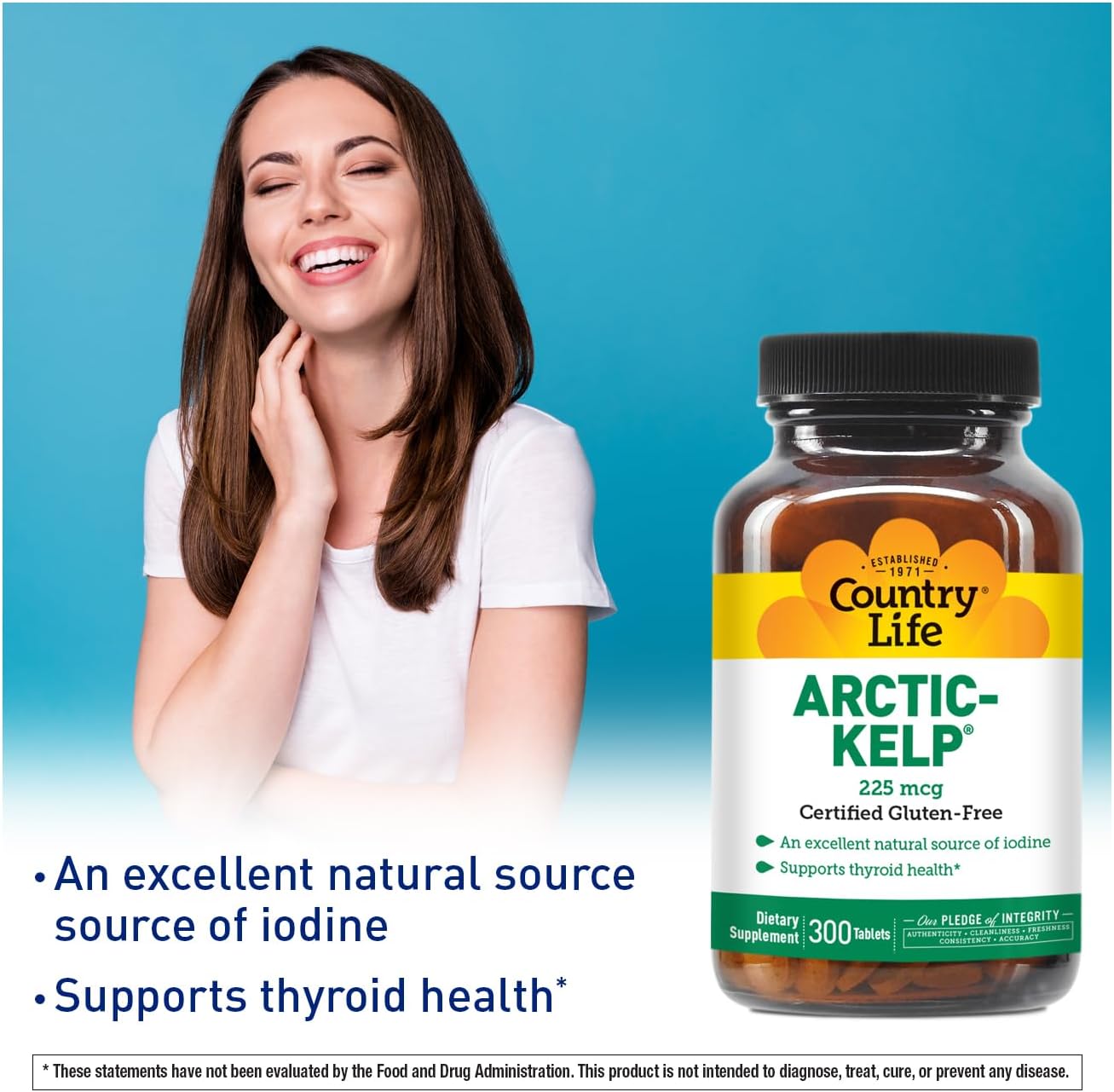 Arctic-Kelp Iodine Supplement for Thyroid & Immune Support - Vegan & Gluten-Free, 225 mcg, 300 Tablets - Ideal for Thyroid Health & Adrenal Support