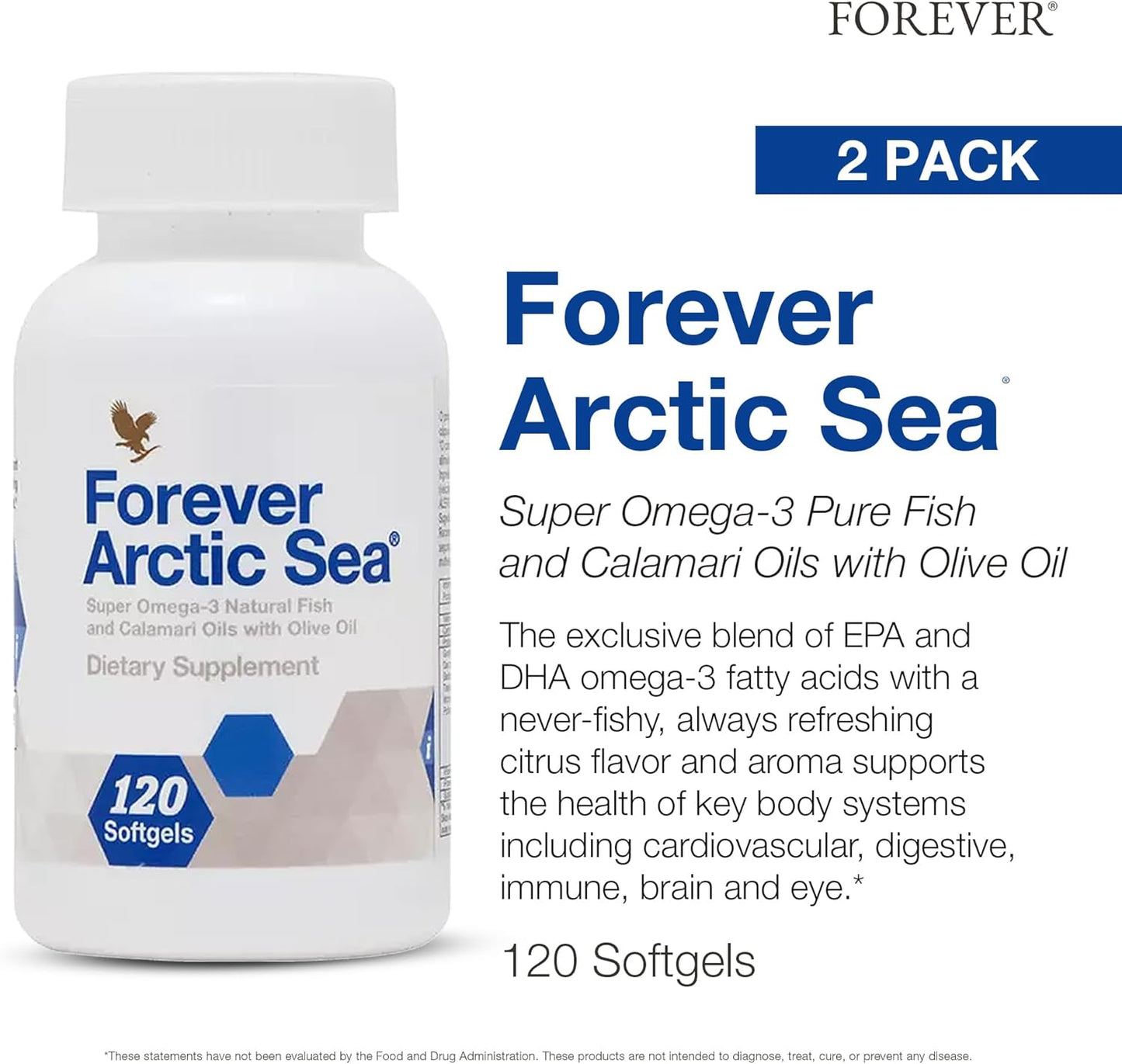 Arctic Sea Omega-3 Supplement - EPA and DHA Blend for Heart, Brain, and Eye Health - 240 Softgels (Pack of 2) - Gluten-Free - Forever Living