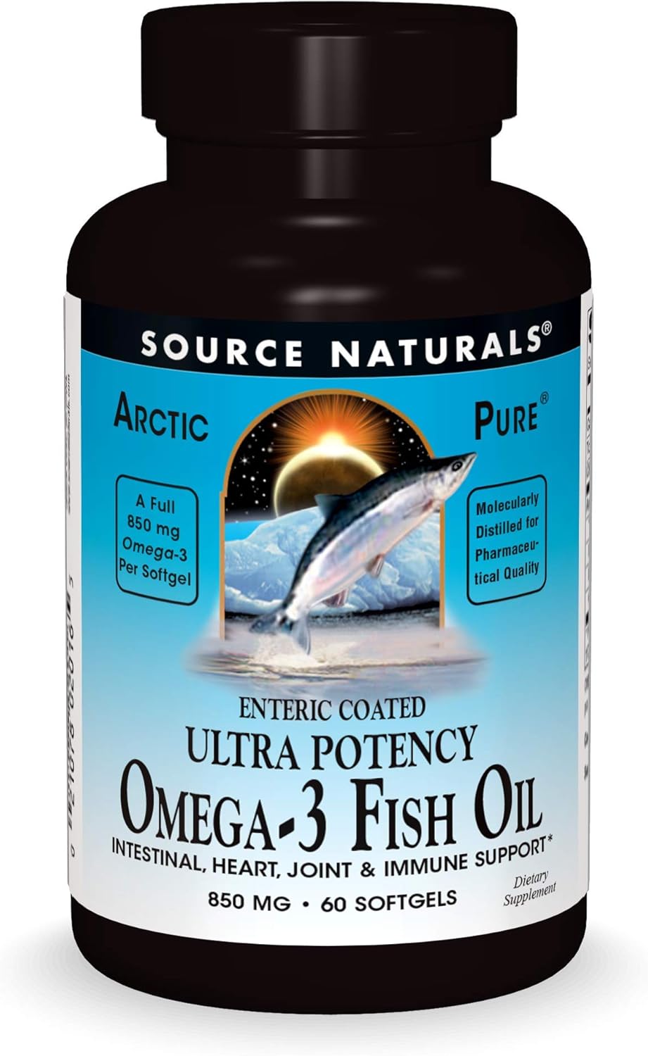 ArcticPure Omega-3 Fish Oil 850mg Ultra Potency Softgels - Heart, Joint, Brain & Immune Support - Enteric Coated - 60ct