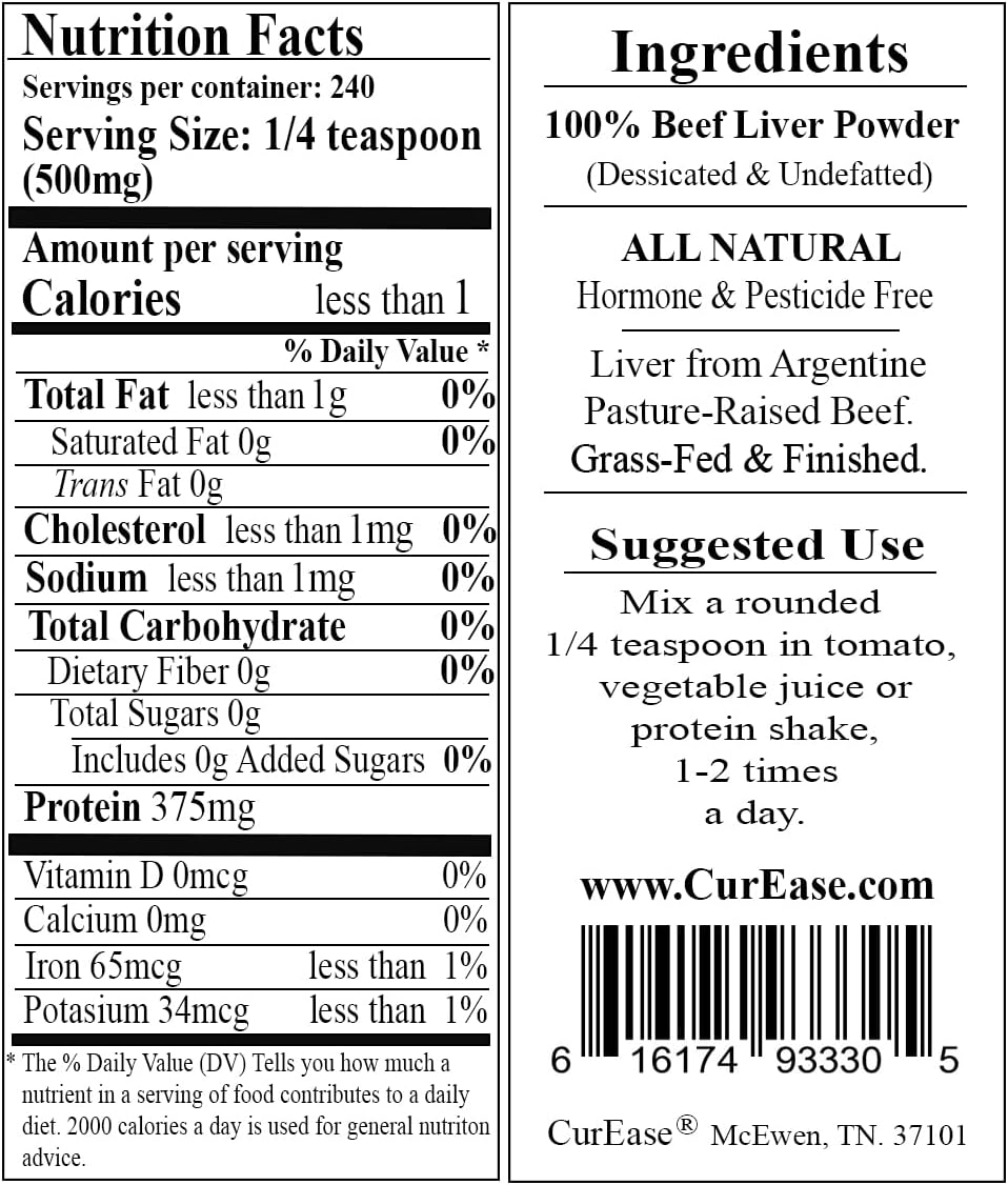 Argentine Grass Fed Beef Liver Powder - Undefatted - 4.2oz - 240 Servings