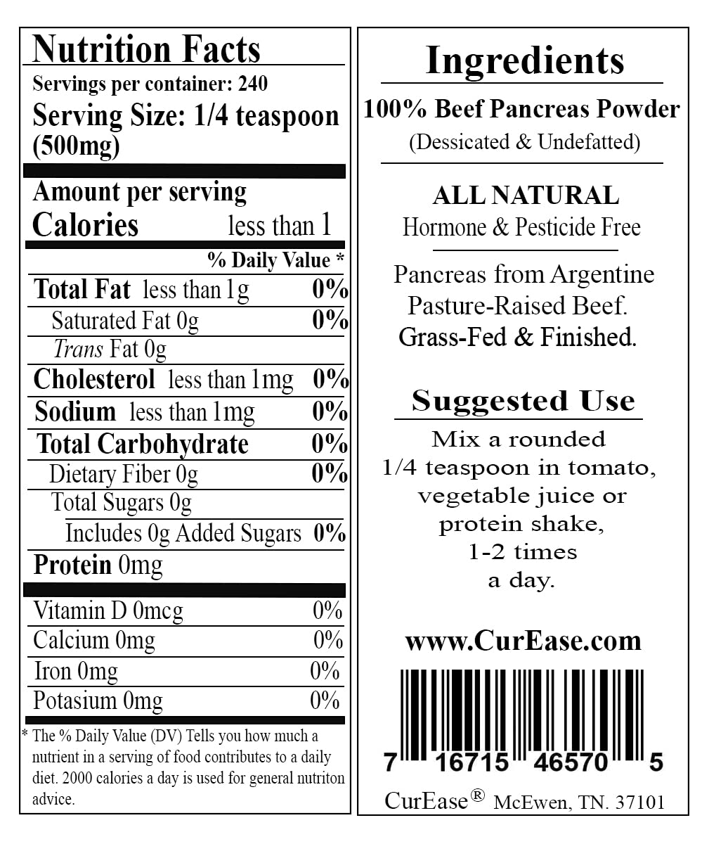 Argentine Grass-Fed Beef Pancreas Powder - 4.2 oz - CurEase