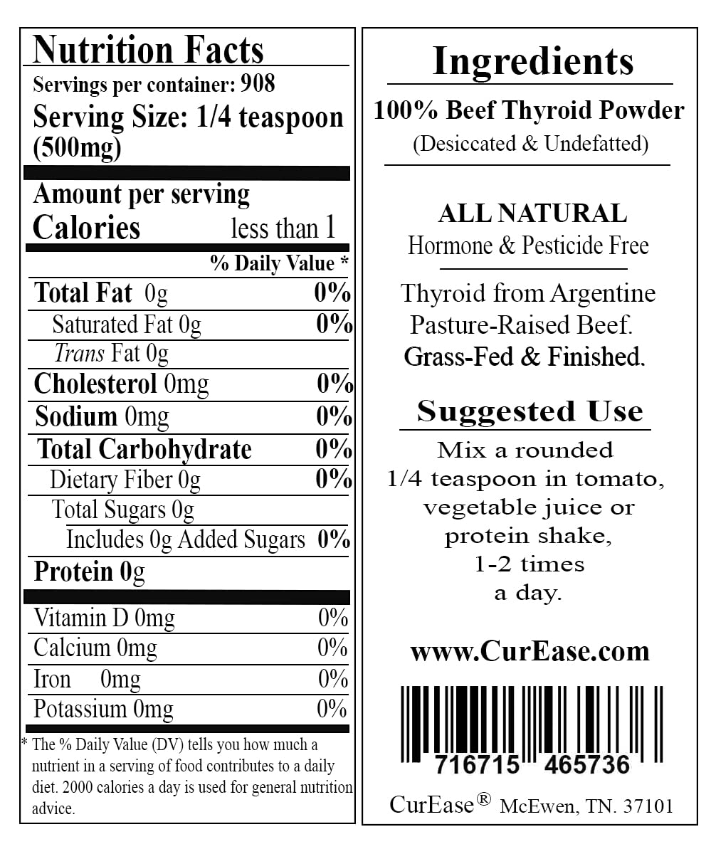 Argentine Grass-Fed Beef Thyroid Powder - 16oz, 908 Servings, Premium Quality