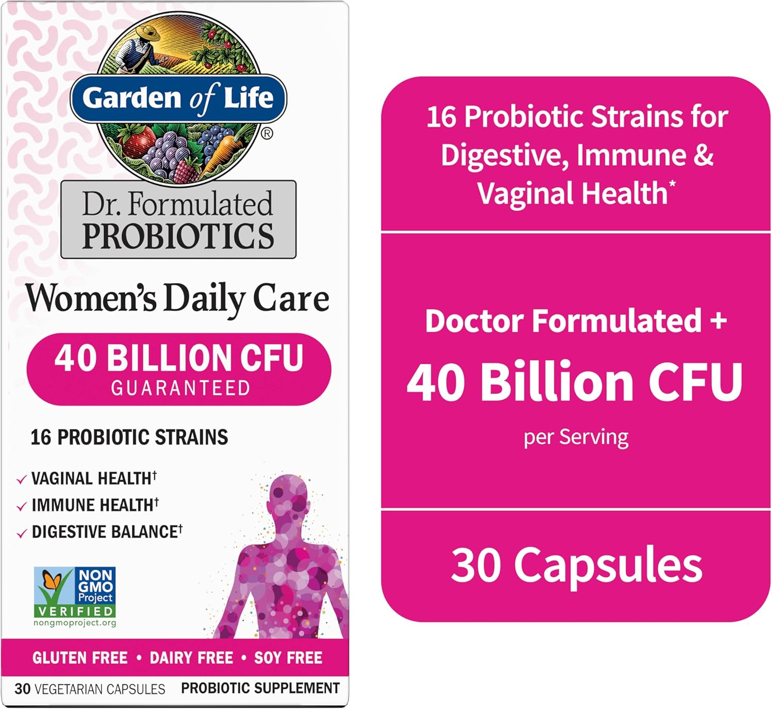 ArkiFACE Garden of Life Dr. Formulated Women's Probiotic Supplement 30 Capsules - 40 Billion CFU, 16 Strains - Supports Vaginal, Immune, and Digestive Health