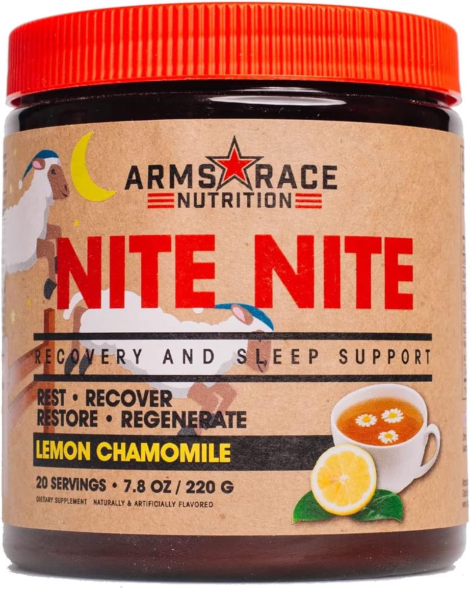 Arms Race Nutrition NITE NITE Recovery and Sleep Support Powder - Lemon Chamomile Flavor - 20 Servings - 7.4 oz