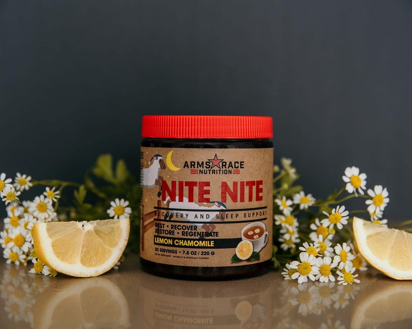 Arms Race Nutrition NITE NITE Recovery and Sleep Support Powder - Lemon Chamomile Flavor - 20 Servings - 7.4 oz