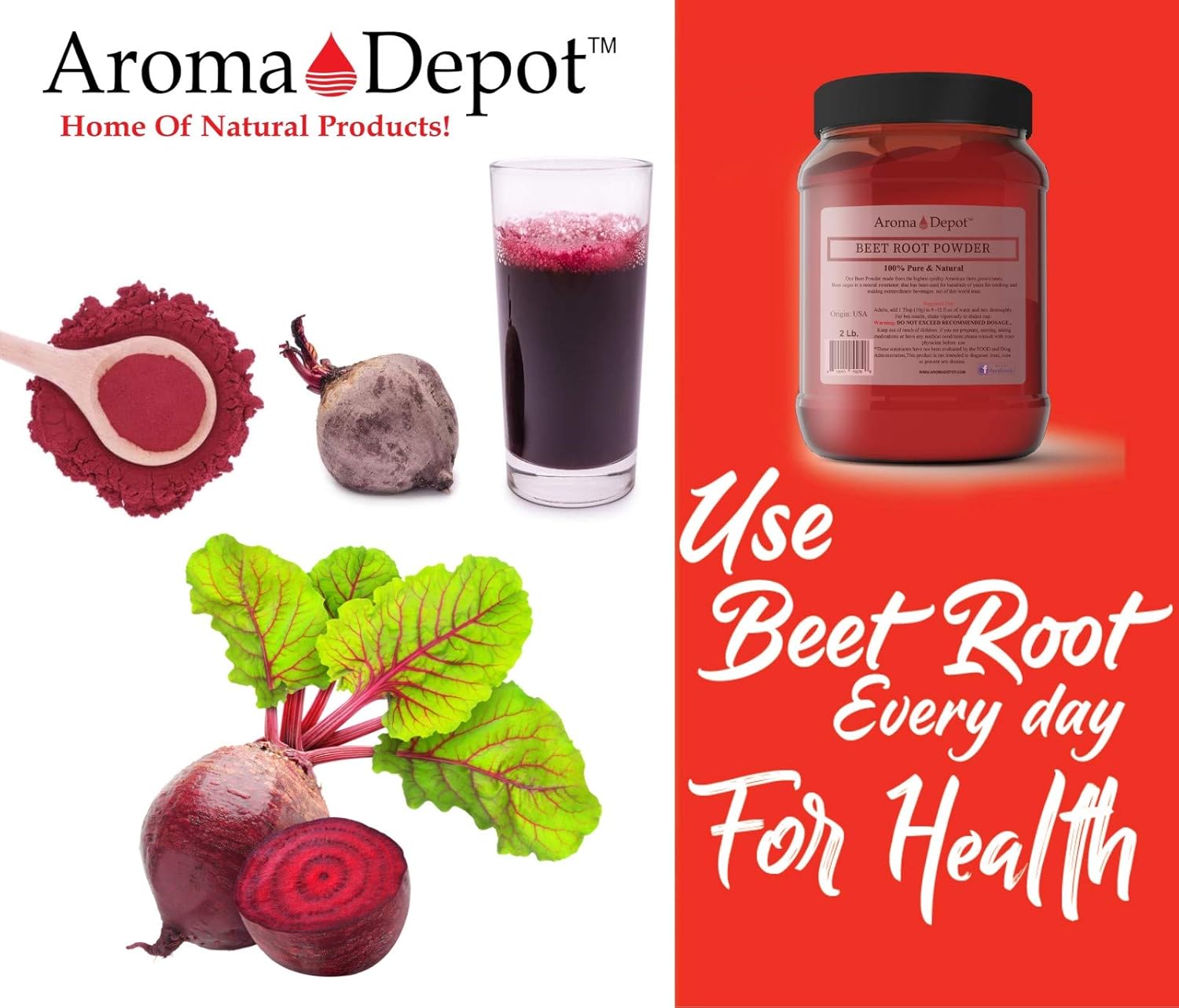Aroma Depot 5 lb. Beet Root Powder | Raw, Non-GMO, Vegan, Gluten-Free | Boosts Nitric Oxide, Stamina, Energy | Immune System Support | 100% Natural