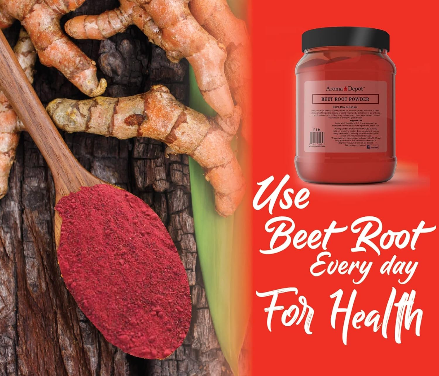 Aroma Depot Beet Root Powder - 2 lb. Raw Non-GMO Nitric Oxide Booster for Energy and Immune Support