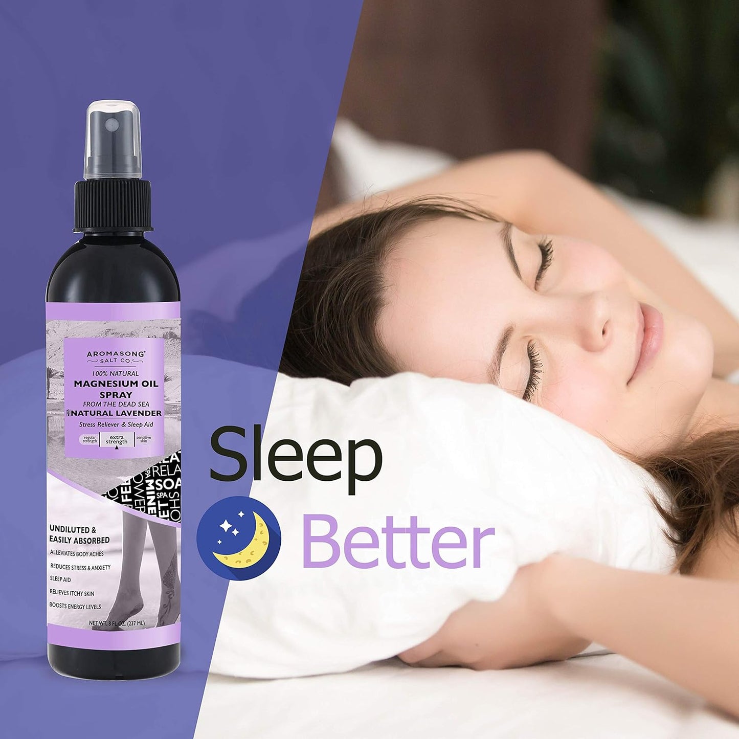 Aromasong Lavender Magnesium Spray - Extra Strength, Ultra Pure, 100% Natural - 8 OZ