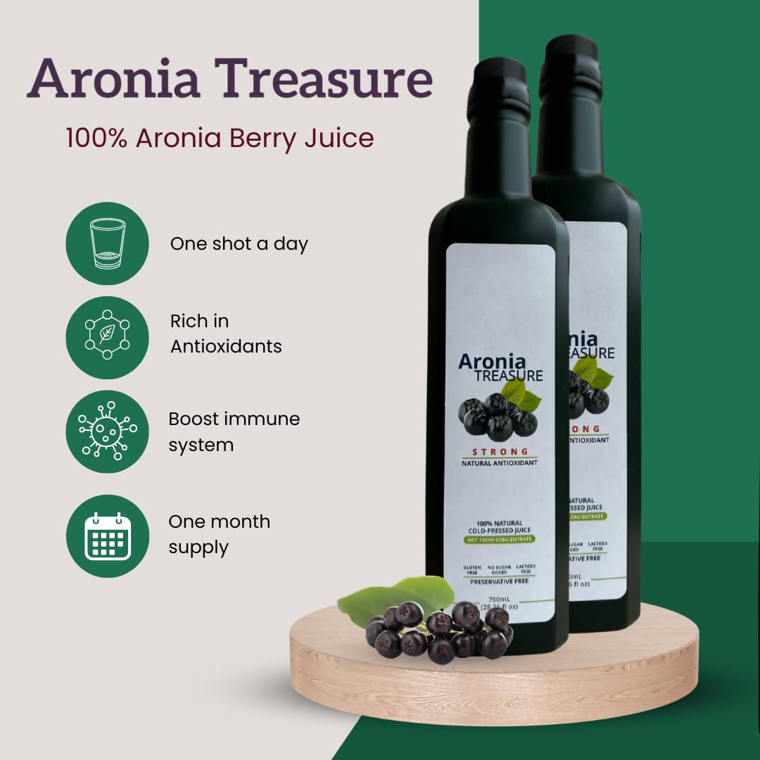 Aronia Berry Juice: 2 Month Supply of 100% Chokeberry Juice Shots for Recovery, Energy, and Protection