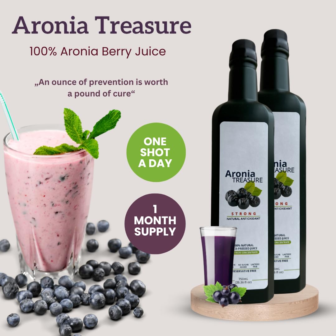 Aronia Berry Juice: 2 Month Supply of 100% Chokeberry Juice Shots for Recovery, Energy, and Protection