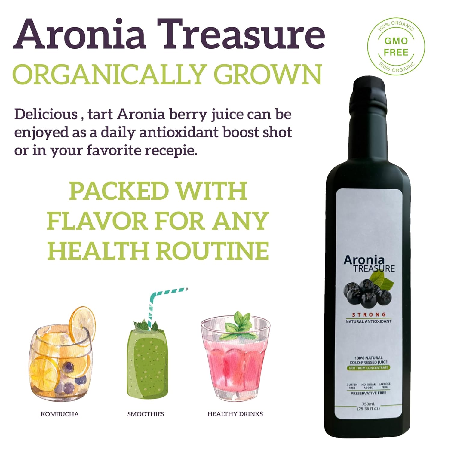 Aronia Berry Juice: 2 Month Supply of 100% Chokeberry Juice Shots for Recovery, Energy, and Protection