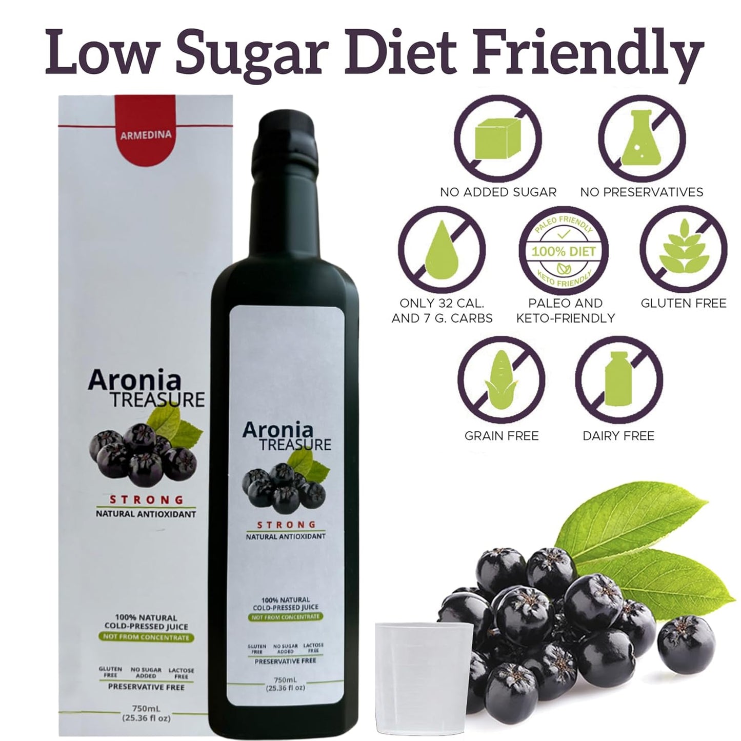 Aronia Berry Juice: 2 Month Supply of 100% Chokeberry Juice Shots for Recovery, Energy, and Protection