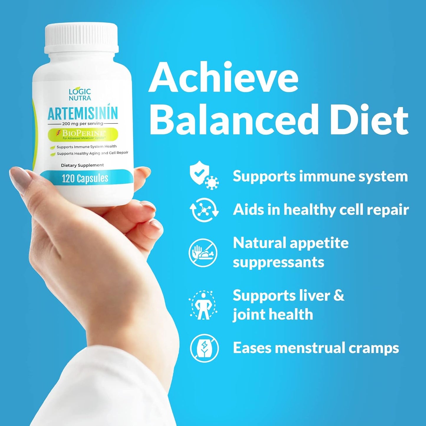 Artemisinin with BioPerine Capsules - 120 Vegan Capsules, 200 mg per Serving - Sweet Wormwood Extract - Enhanced Absorption & Non-GMO