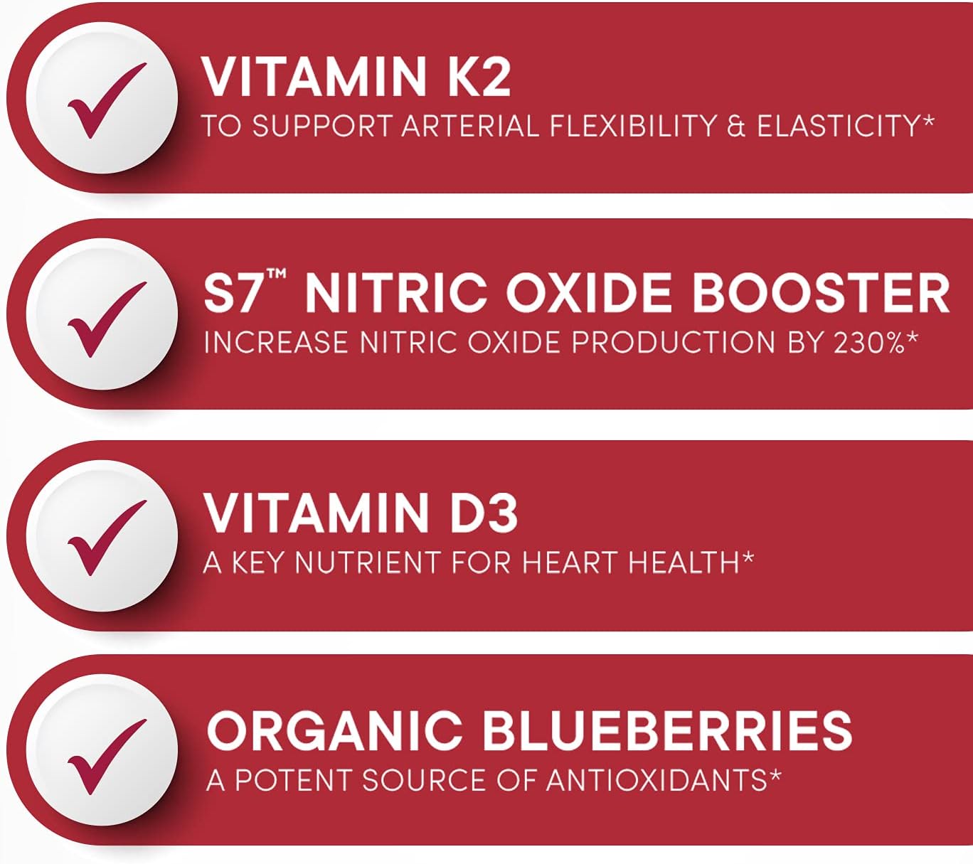 Artery Health Supplement with Vitamin K2, Nitric Oxide Booster, Vitamin D3 & Blueberries - 30 Count