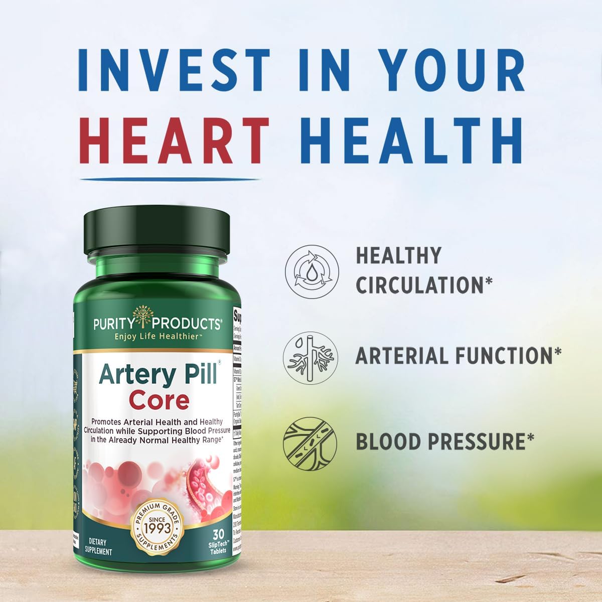 Artery Health Supplement with Vitamin K2, Nitric Oxide Booster, Vitamin D3 & Blueberries - 30 Count