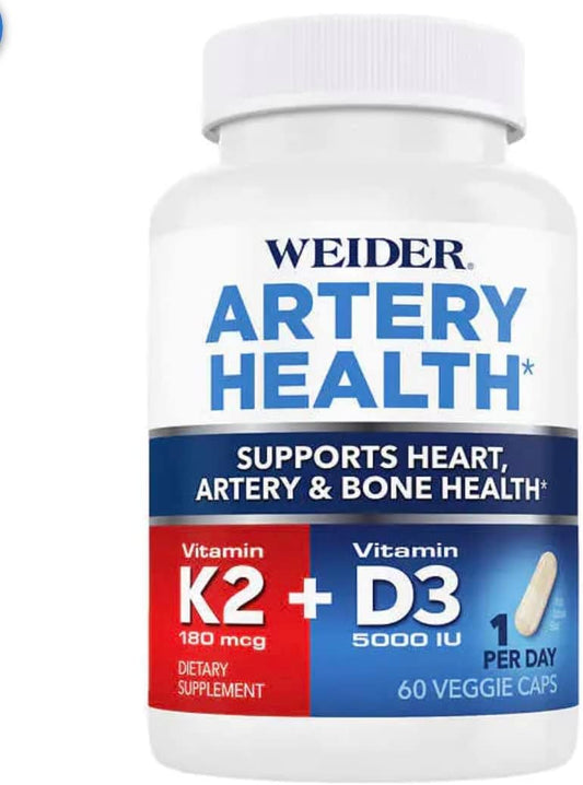 Artery Health Support with Vitamin K2 (180mcg) & D3 (5000iu) - 60 Veggie Capsules for Heart, Immune, and Bone Health