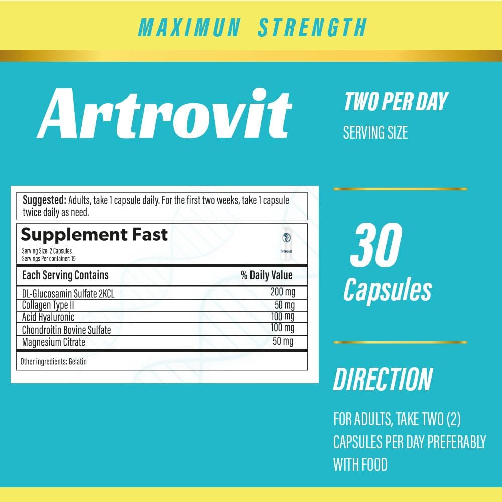 Artrovit 30 Capsules - Highest Potency Healthy Joints Supplement with 95% Hyaluronic Acid and Collagen