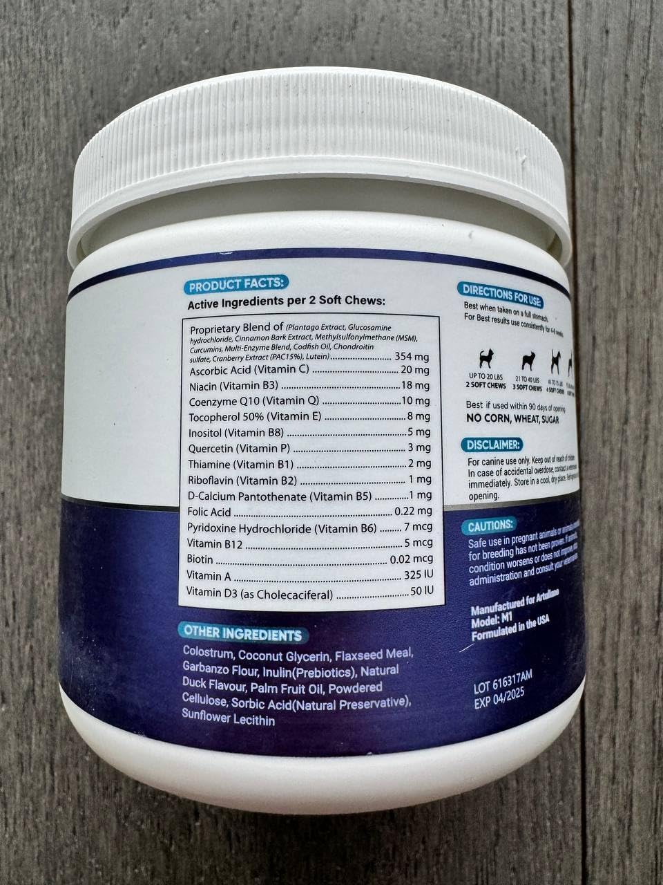 Artullano Dog Multivitamin Chewable with Glucosamine - 20 in 1 Senior & Puppy Dog Vitamins - Joint Support, Immunity, Mobility - 120 Chews