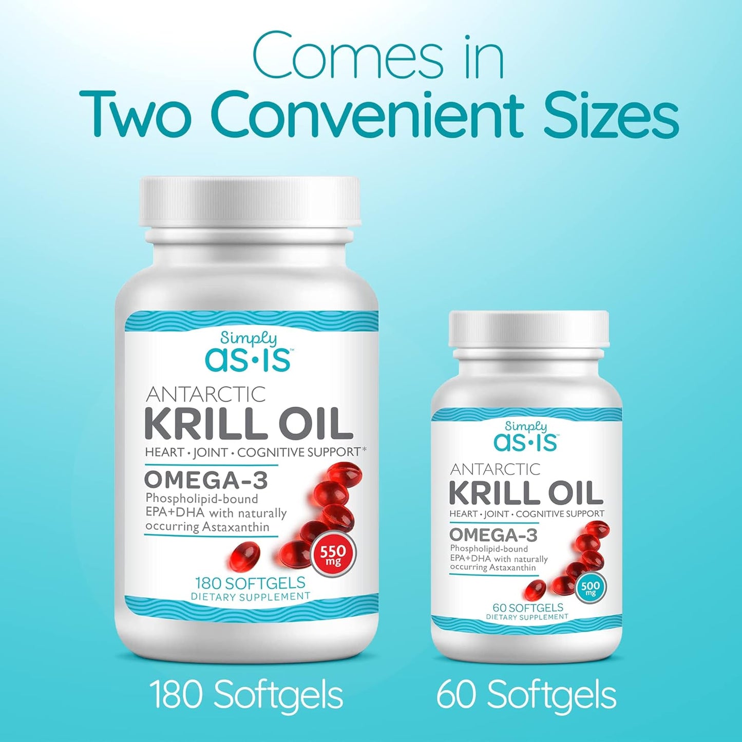 AS-IS Simply 550mg Antarctic Krill Oil Softgels - 180 Count - High in Omega-3s EPA & DHA - Rich in Astaxanthin - No Fishy Reflux